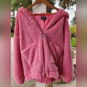 Current Mood Oversized Pink Teddy Hooded Sweater